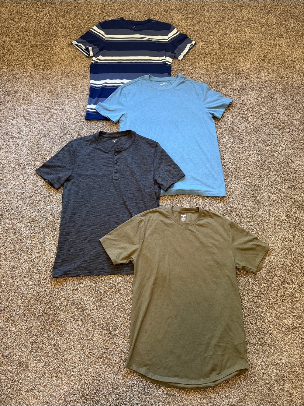 Men's T-Shirt Pack - Navy Stripe, Light Blue, Charcoal, Olive